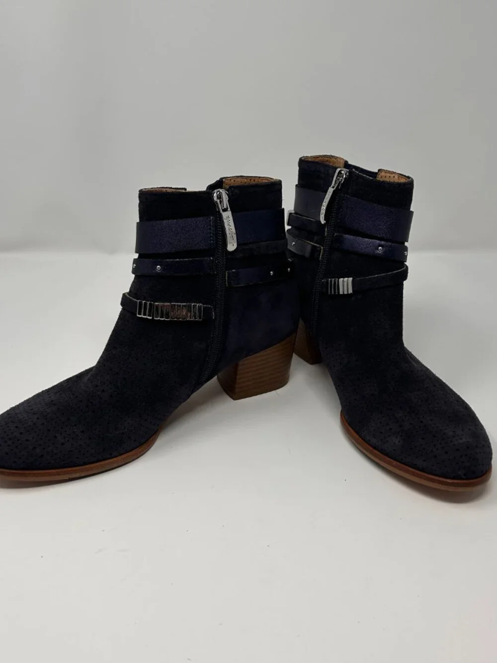 Regarde Le Ciel Navy Perforated Suede Ankle Boots EU 36 US 5.5 Block Heel